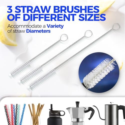 Holikme 4 Pack Bottle Brush 14" Stainless Steel Straw Cleaner Brush,Black