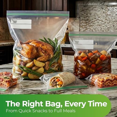 Baggies Variety Size Pack - 200 pcs, Leak Proof Freezer Bags