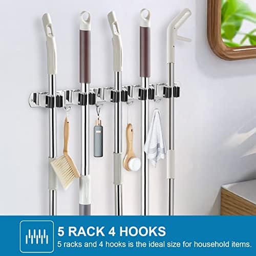 IMILLET 2 Pack Broom Holder Wall Mount Stainless Steel Mop Organizer