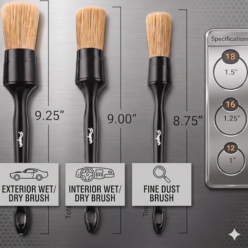 Car Detailing Brush Set for Interior or Exterior | 3-Pack | Ultra Soft Boars Hair Bristles