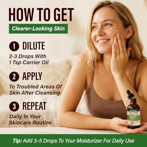 100% Pure Tea Tree Essential Oil 4 Fl Oz for Skin, Hair, Scalp and Nails
