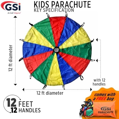 GSi Kids Rainbow Parachute 6 ft to 35 ft for School & Gym Class
