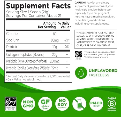 Orgain 20g Collagen Peptides + Prebiotic & Probiotics Powder, 1lb