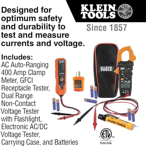 Klein Tools CL120VP Electrical Voltage Test Kit with Clamp Meter, Three Testers, Test Leads, Pouch and Batteries