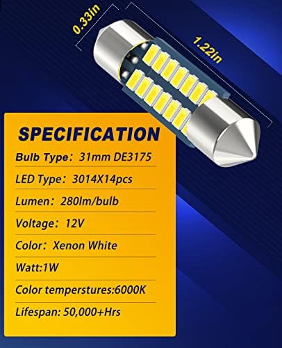Serundo Auto DE3175 DE3022 DE3021 Led Bulb 31mm 1.22in Led Festoon Bulb 4pc