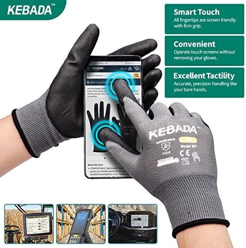 Kebada W1 Safety Work Gloves for Men & Women, Touchscreen, PU Coated