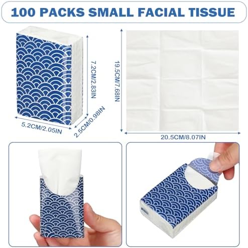 Therwen 100 Pack Pocket Tissues Travel Bulk 1000 Sheet, Cool
