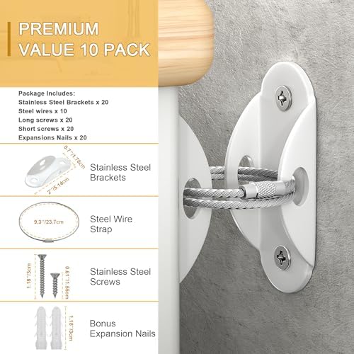 Furniture Anchors 10 Pack, Anti-Tip Furniture Straps for Baby Proofing