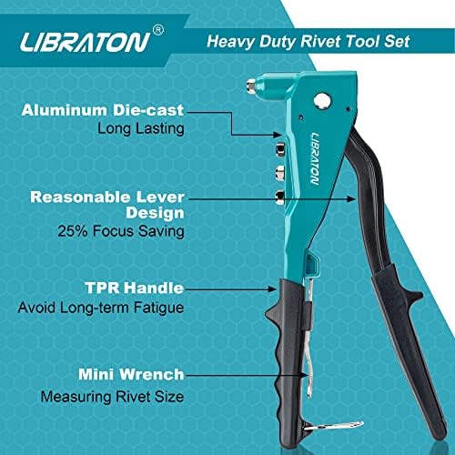 LIBRATON Heavy Duty Rivet Gun, Pop Rivet Gun Set, Professional Hand Riveter