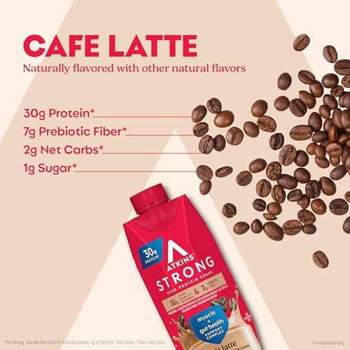 Atkins Strong High Protein Shake, Café Latte Flavored, 30g Protein, 12 CT