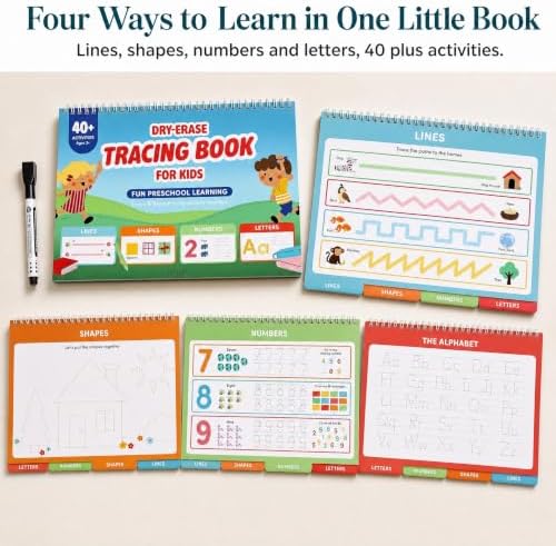 Fun Preschool Workbooks for Kids Age 3-5 - Reusable Dry Erase Tracing Books