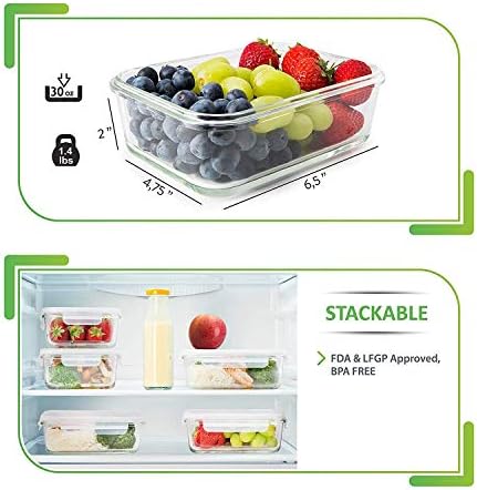 PrepNaturals 5 Pack 30oz Glass Meal Prep Containers - 1 Compartment