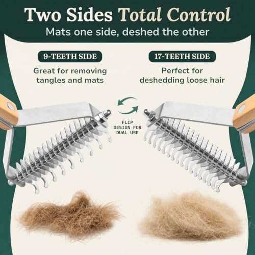 Dematting Comb for Cats and Dogs - Mat Remover - Deshedding Undercoat Rake