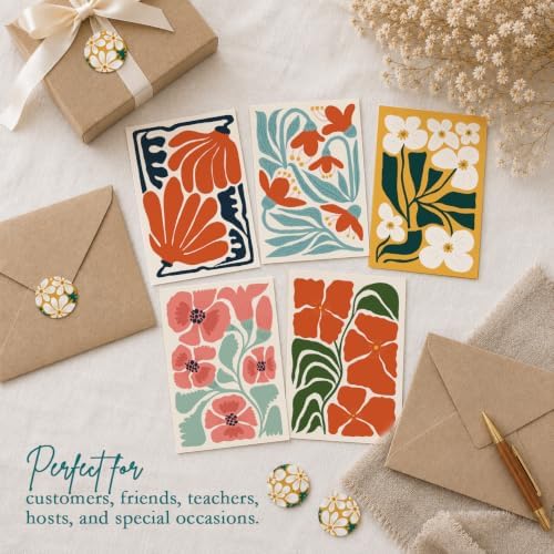 AUDREE Blank Cards with Envelopes, Modern Abstract Flowers 50 Pack