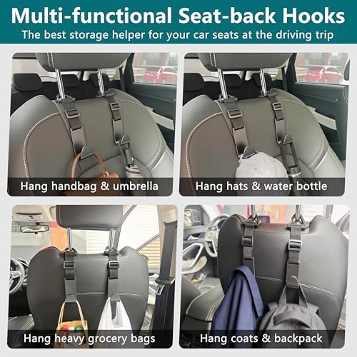 Amooca 4 Pack Anti-drop Headrest Hooks Adjustable Car Seat Organizer