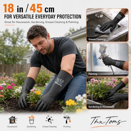 ThxToms Chemical Resistant Gloves, 28 Mil Heavy Duty Latex, 18 Inch, 1 Pair
