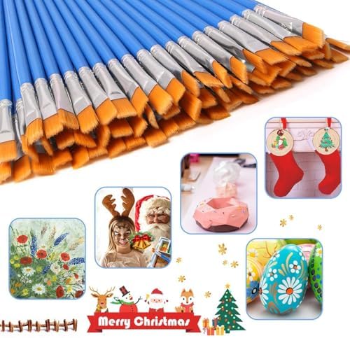 UPINS 30 Pcs Flat Paint Brushes, Small Brush Bulk for Detail Painting