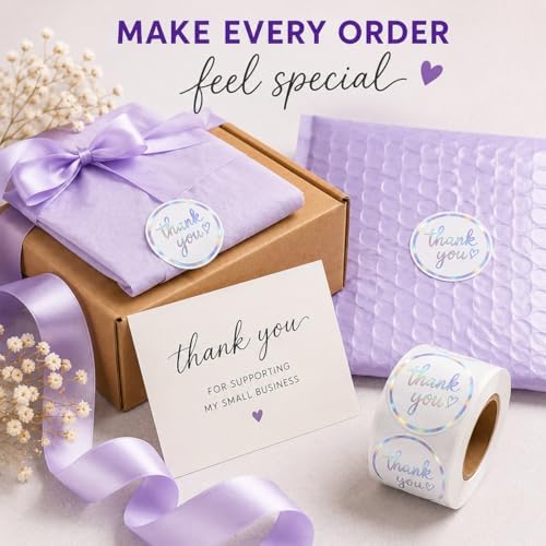 Holographic Thank You Stickers, 500 Count, 1.5 Inch Iridescent Foil
