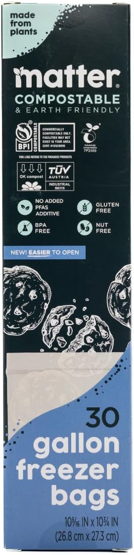 Matter Compostable Resealable Bags, Snack, Sandwich, Quart, Gallon 230 Ct