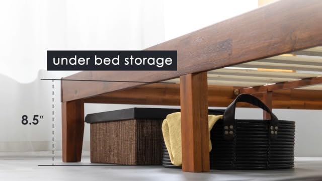Mellow Naturalista Classic - 12 Inch Solid Wood Platform Bed with Wooden Slats, No Box Spring Needed, Easy Assembly, Queen, Pine