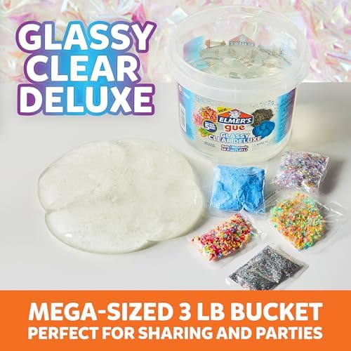 Elmer's Gue Premade Slime, Glassy Clear 3 Lb. Bucket - Includes 5 Sets of Slime Add-ins