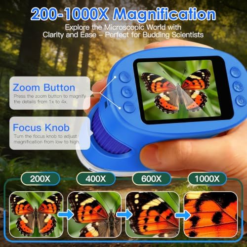 4K 1000X Handheld Digital Microscope for Kids with 2.0" IPS Screen(Blue)
