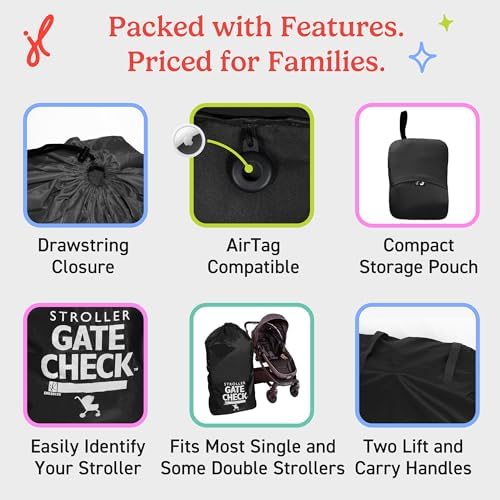 J.L. Childress Gate Check Travel Bag for Single & Double Strollers, Black