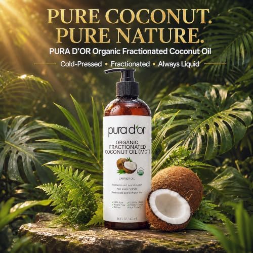 PURA D'OR ORGANIC Carrier Oils, Fractionated Coconut MCT, 16 Oz
