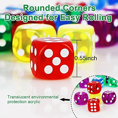 50 Pieces Dice Set, 14mm 6 Sided Colored Dice with Plastic Storage Box