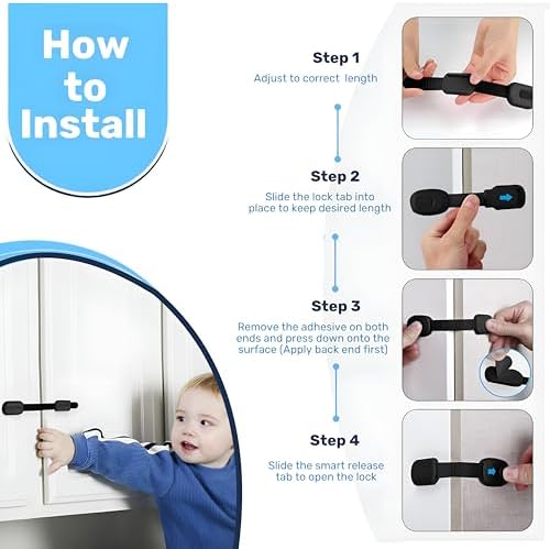 Baby Proof Me RV Fridge Lock & Child Safety Cabinet Latch, Black, 6-Count