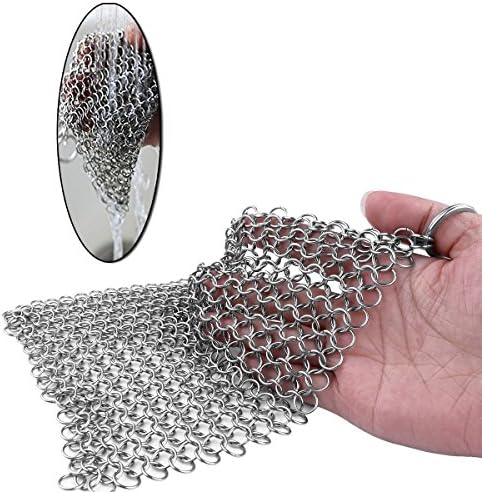 TOPULORS Cast Iron Chainmail Scrubber, 316L Stainless Steel Cleaner 8x6 in