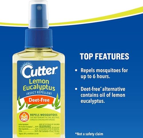 Cutter Lemon Eucalyptus Mosquito & Insect Repellent Spray, DEET-Free*, 4 Oz