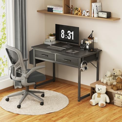 DLisiting 32 Inch Small Desk with Drawers, Black