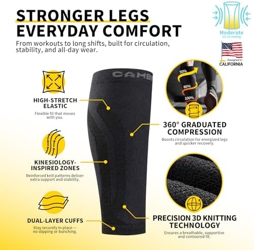 CAMBIVO Calf Compression Sleeve 3 Pairs Footless Compression Socks Running