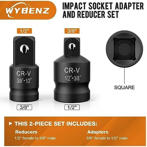 2PCS Impact Socket Adapter & Reducer Set, 1/2"F to 3/8"M & 3/8"F to 1/2"M