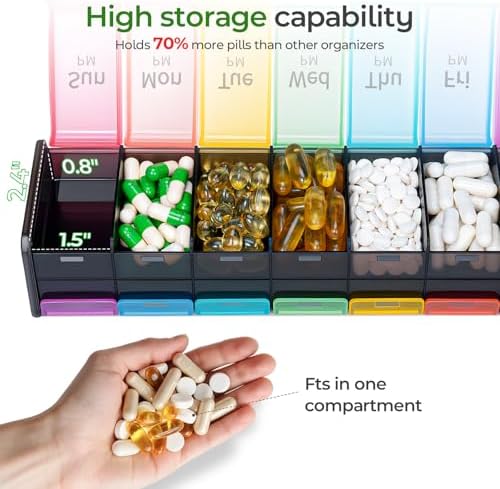 Daviky Extra Large Weekly Pill Organizer 2 Times a Day, XXL Pill Box 7 Day