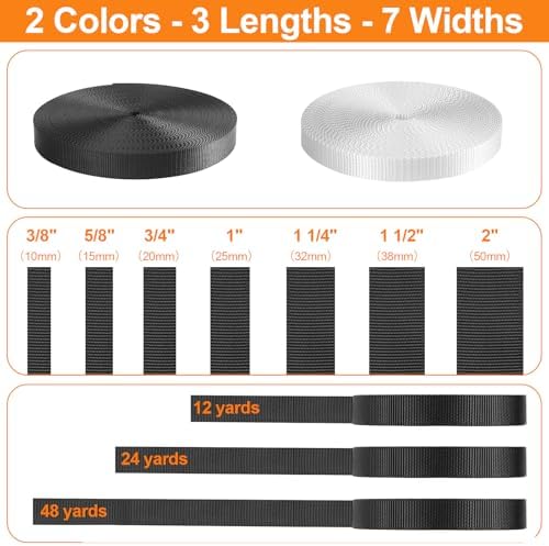 BEYOURD Webbing, Heavy Duty Webbing Straps, Extra Thick Strapping for Outdoor DIY Gear Repair, Black White