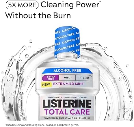 Listerine Extra Mild Alcohol Free Mouthwash, Total Care, 33.8 fl. oz/1L