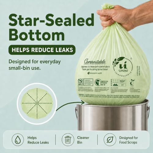 UNNI 2.6 Gallon Compostable Bags, 100 Count, 10 Liter, Extra Thick 0.71 Mil
