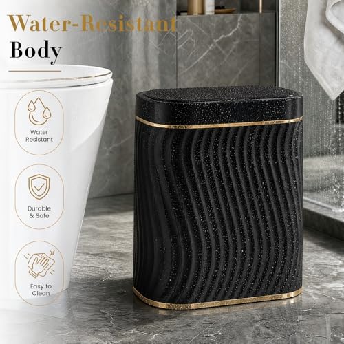 Ogikey Bathroom Small Trash Can with Automatic Touchless Lid, 2.6 Gallon Smart Garbage Can Narrow Waterproof Trash Bin for Bedroom, Office, Living Room