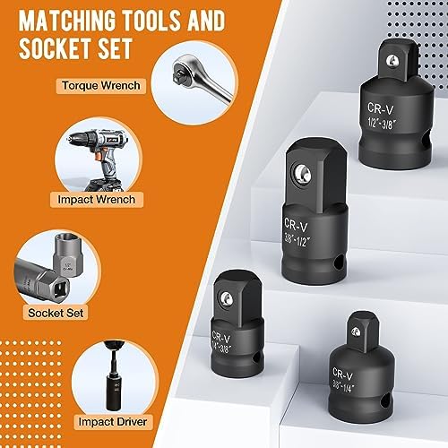 2PCS Impact Socket Adapter & Reducer Set, 1/2"F to 3/8"M & 3/8"F to 1/2"M