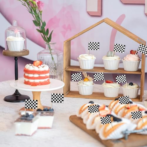 100 Pack Checkered Racing Flag Toothpicks - Checkered Flag Decorations for Cupcakes, Party Platters, Sports Themed Events