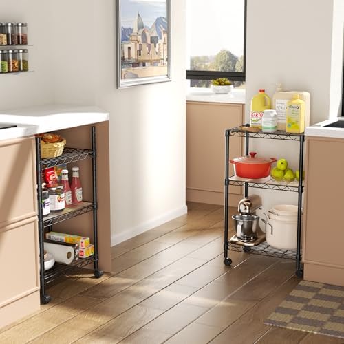SINGAYE 3 Shelves Storage Shelf Wire Shelving Unit Metal Adjustable Wheels