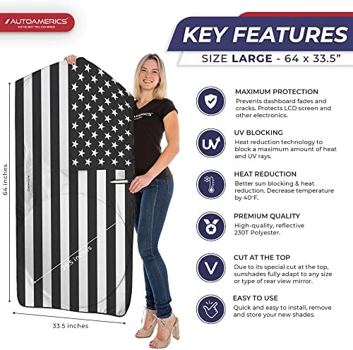 Autoamerics Truck Windshield Sun Shade - American Flag, 64 x 33.5 in