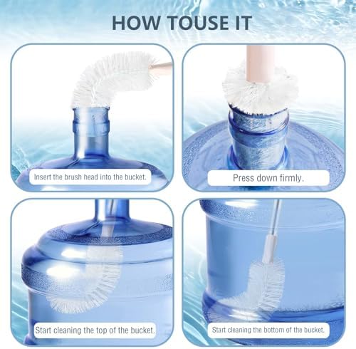 2 Pack 28" Long Bottle Brush, 3 & 5 Gallon Bottle Cleaner Brush, Nylon Bristles and Stainless Steel Handle Bendable Replaceable Brush Head Bottle Cleaning Brush