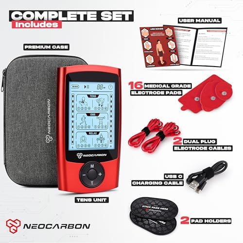 NEOCARBON TENS Unit Muscle Stimulator, Pulse Massager Machine, Red