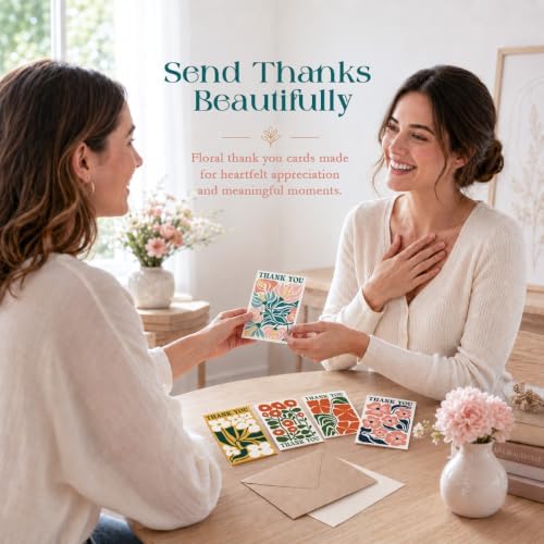 AUDREE Thank You Cards with Envelopes, Modern Abstract Flowers 50 Pack