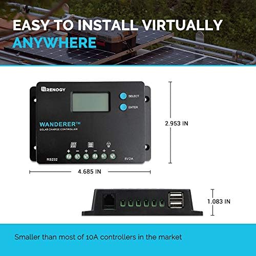 Renogy Wanderer 10A PWM Solar Charge Controller 12/24V for Solar Panels