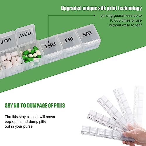 2 Pack Weekly Pill Organizer, Large 7 Day Travel Pill Case (White & Black)