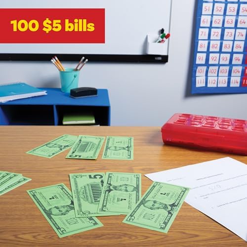 Learning Advantage Five Dollar Play Bills, Set of 100 Paper Bills
